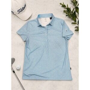 Full Turn Women’s Baby Blue Gingham Golf Polo Deer Embroidered Logo Size M